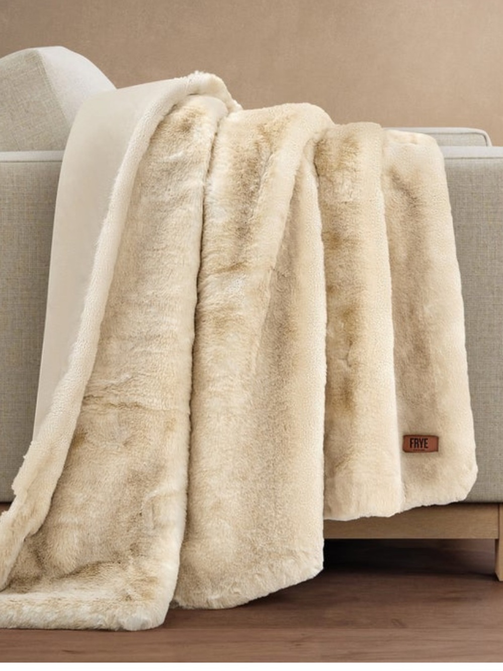 Frye Plush Throw in Cream with Leather Logo Patch